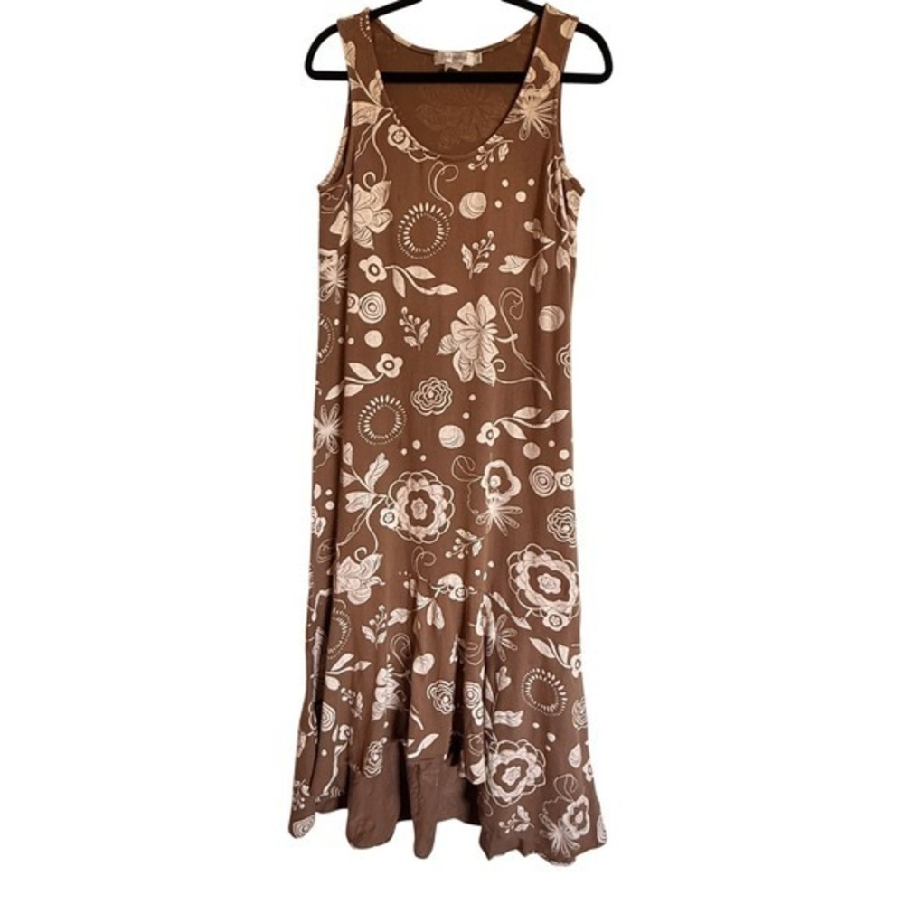 Cottage‎ Core Spring Fresh Produce Floral Sleeveless Maxi Dress Ruffle Hem Med.